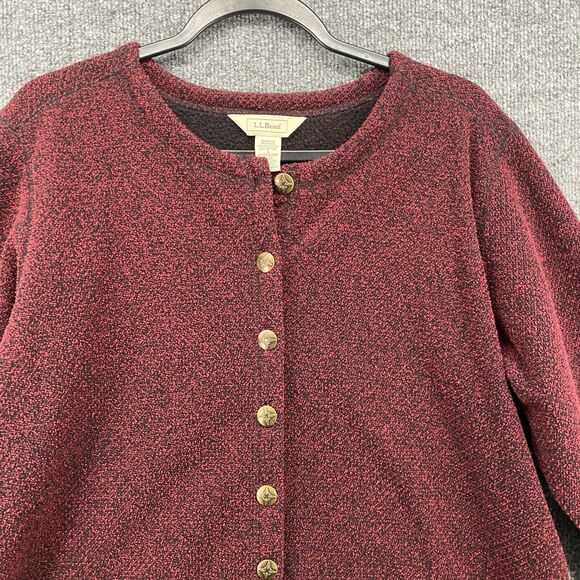 LL Bean Cardigan Sweater Womens L Maroon Metal Button Up Cropped Outdoor Casual - Picture 2 of 8